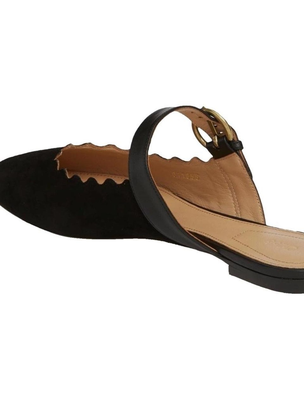 Chloe Black Scalloped Flats with Buckle Strap - size 7 - Picture 2 of 9